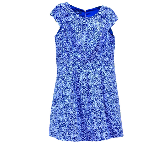 AGB 16 BLUE WHITE CAP SLEEVE DRESS EXCELLENT CONDITION - Picture 1 of 16